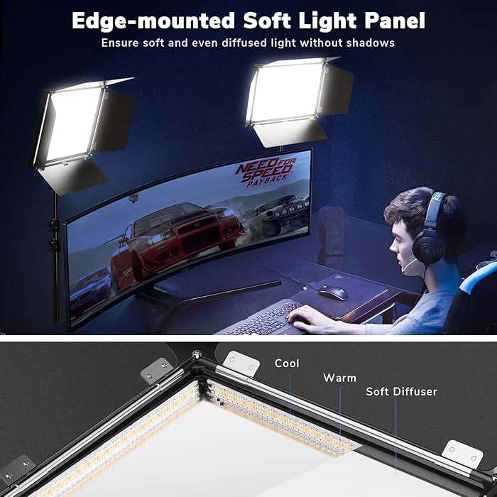 D50 Photography Lighting with Barn Door, 2-Pack 15.4" LED Video Light with Remote, 45W 3000K-8000K Dimmable Bi-Color Panel Light for Live Streaming/Wedding Shooting/Video Recording/Studio/Film - Image 4