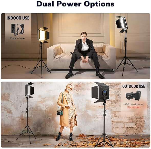 D50 Photography Lighting with Barn Door, 2-Pack 15.4" LED Video Light with Remote, 45W 3000K-8000K Dimmable Bi-Color Panel Light for Live Streaming/Wedding Shooting/Video Recording/Studio/Film - Image 5