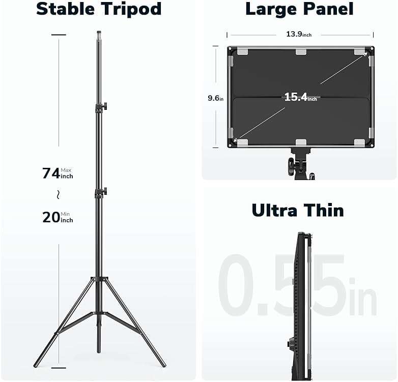 D50 Photography Lighting with Barn Door, 2-Pack 15.4" LED Video Light with Remote, 45W 3000K-8000K Dimmable Bi-Color Panel Light for Live Streaming/Wedding Shooting/Video Recording/Studio/Film - Image 6