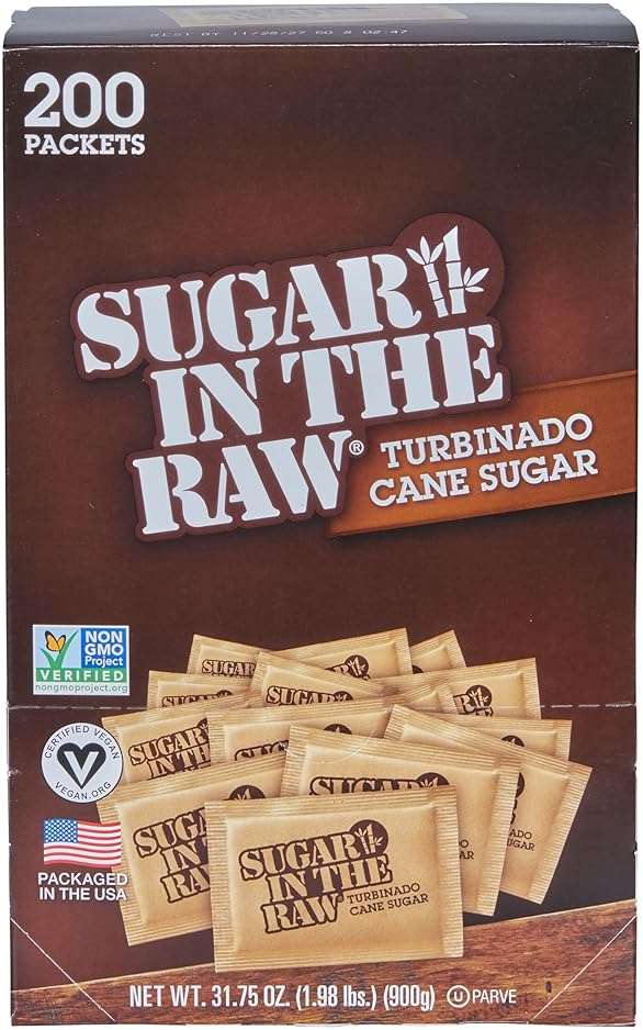 Sugar In The Raw Granulated Turbinado Cane Sugar On The Go Packets, No Erythritol, Pure Natural Sweetener, Hot & Cold Drinks, Coffee, Baking, Vegan, Gluten-Free, Non-GMO, 200 Count Packets (2-Pack) - Image 3