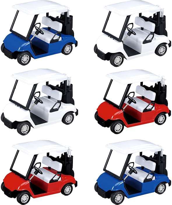 PowerTRC 6 Pcs Diecast Toy Golf Carts with Clubs, Mini Metal Alloy Die Cast Pullback Display Model Desk Decor Golf Cart Cake Decorations Topper (4.75 inches) - Image 1