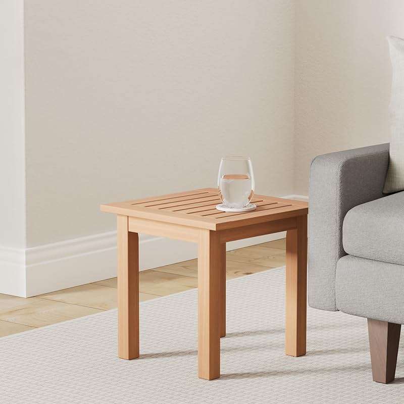 Furinno FG18506 Tioman Hardwood Patio Furniture Outdoor End Table, Natural - Image 2