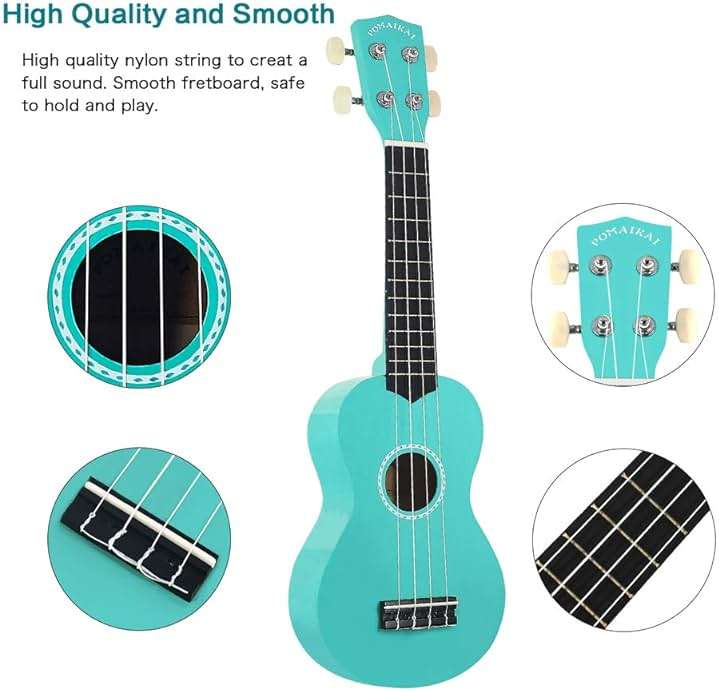 POMAIKAI Soprano Ukulele Starter Wood Ukele Hawaiian Guitar Ukelele 21" Beginner and Students (Blue) - Image 3