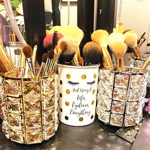 LUGUNU Makeup Brush Holder Organizer Crystal Vanity Decor Bling Personalized Comb Brushes Pen Storage Box Container (Gold 1 Pack) - Image 7