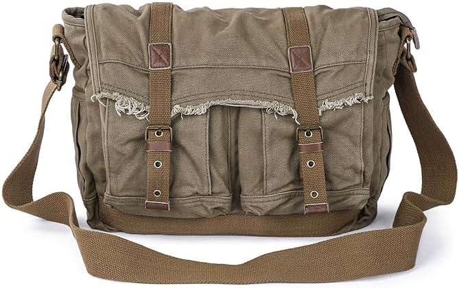 GOOTIUM Canvas Messenger Bag - Vintage Shoulder Bag Frayed Style Boho Purse - Image 1