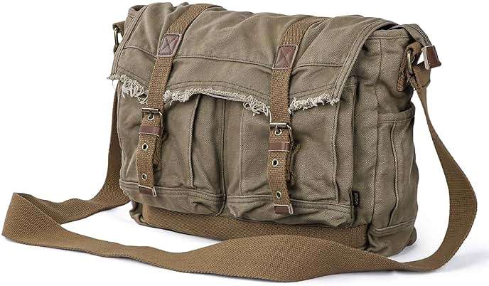 GOOTIUM Canvas Messenger Bag - Vintage Shoulder Bag Frayed Style Boho Purse - Image 2