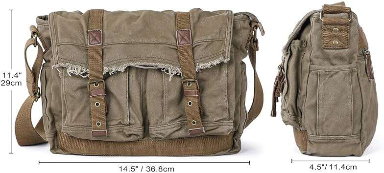 GOOTIUM Canvas Messenger Bag - Vintage Shoulder Bag Frayed Style Boho Purse - Image 4