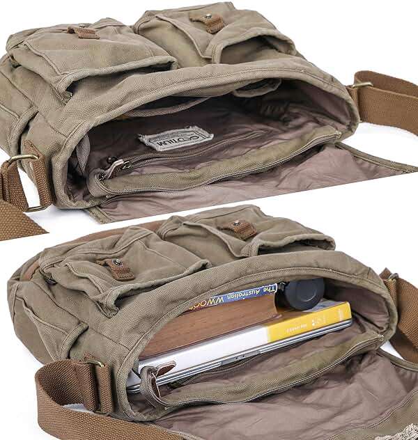 GOOTIUM Canvas Messenger Bag - Vintage Shoulder Bag Frayed Style Boho Purse - Image 5