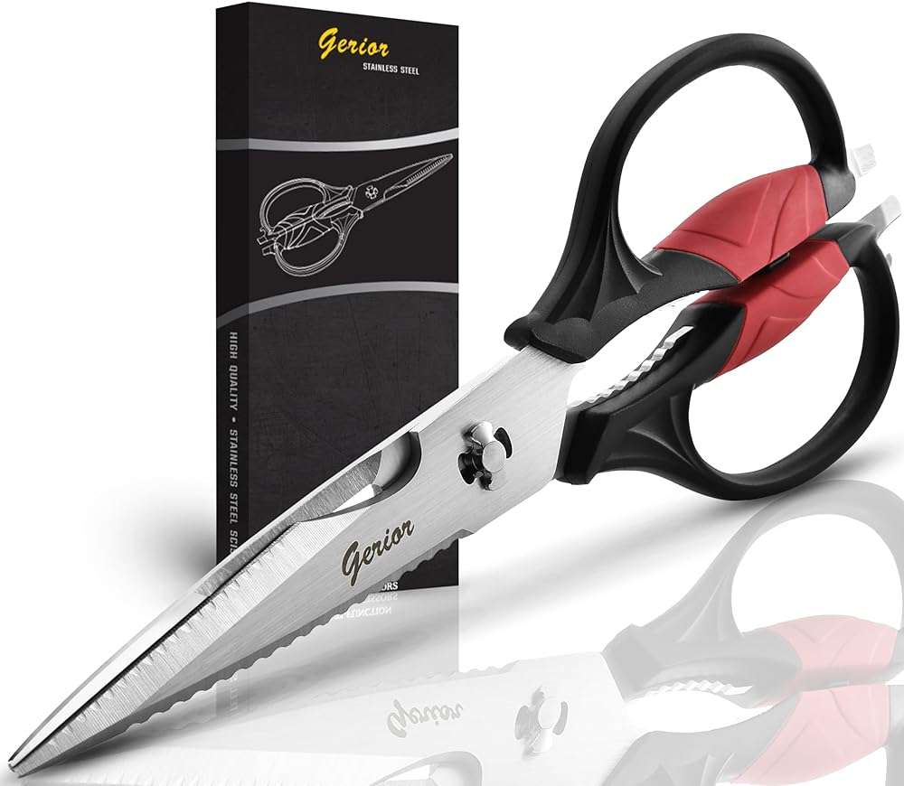 Kitchen Scissors - Heavy Duty Utility Come Apart Kitchen Shears for Chicken, Meat, Food, Vegetables - 9.25 Inch Long Black & Red - Image 1