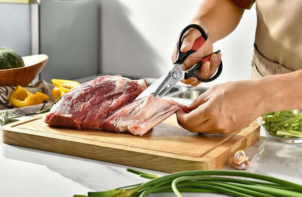 Kitchen Scissors - Heavy Duty Utility Come Apart Kitchen Shears for Chicken, Meat, Food, Vegetables - 9.25 Inch Long Black & Red - Image 2