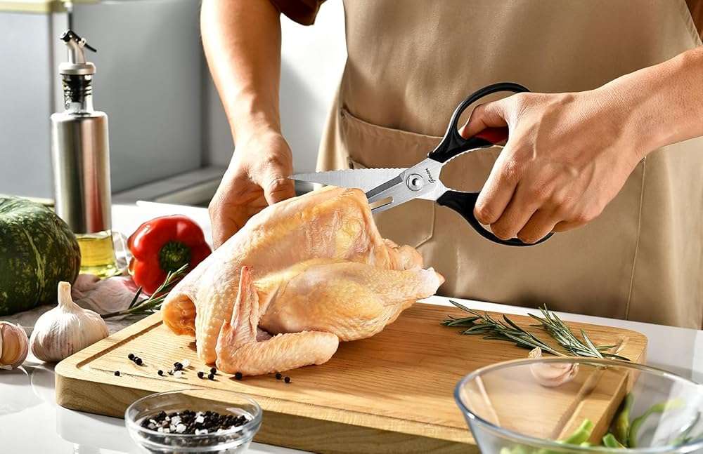 Kitchen Scissors - Heavy Duty Utility Come Apart Kitchen Shears for Chicken, Meat, Food, Vegetables - 9.25 Inch Long Black & Red - Image 3