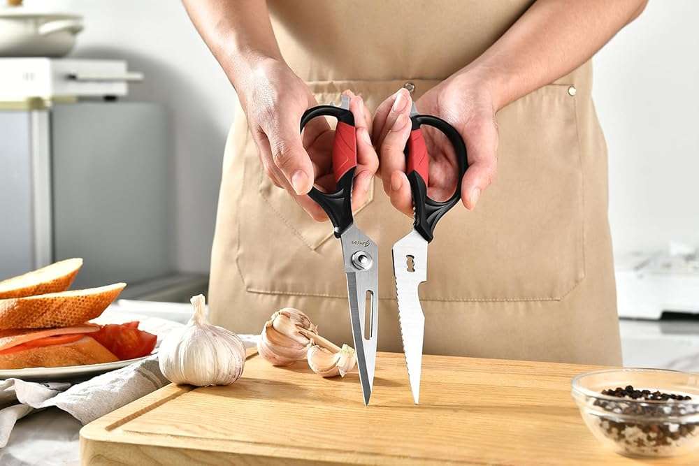 Kitchen Scissors - Heavy Duty Utility Come Apart Kitchen Shears for Chicken, Meat, Food, Vegetables - 9.25 Inch Long Black & Red - Image 5