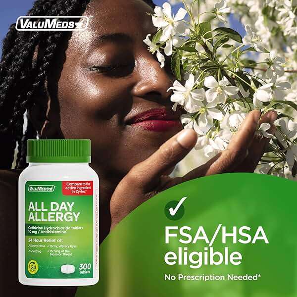 ValuMeds 24-Hour Allergy Medicine Antihistamine for Pollen, Hay Fever, Dry, Itchy Eyes, Allergies | Cetirizine HCl 10mg Caplets, Compare to Leading Brand (300 Count) - Image 4