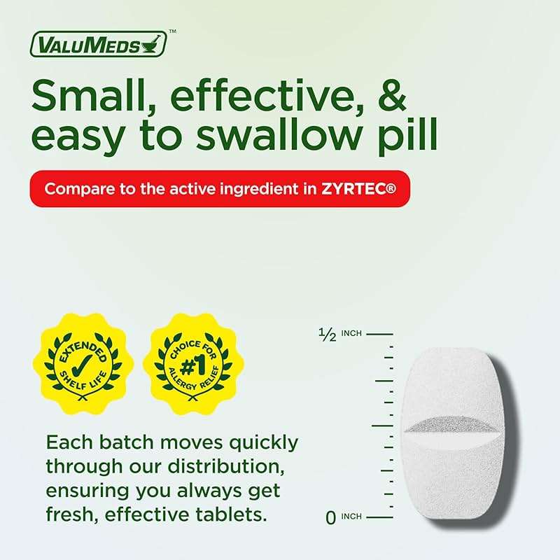 ValuMeds 24-Hour Allergy Medicine Antihistamine for Pollen, Hay Fever, Dry, Itchy Eyes, Allergies | Cetirizine HCl 10mg Caplets, Compare to Leading Brand (300 Count) - Image 5
