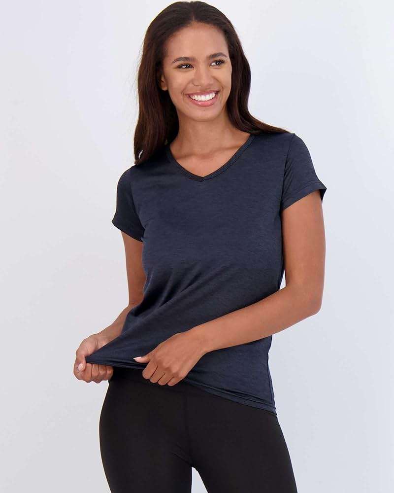 Real Essentials 5 Pack: Women's Dry-Fit Short Sleeve V Neck T Shirt Workout Fitness Yoga Top Tee (Available in Plus Size) - Image 2