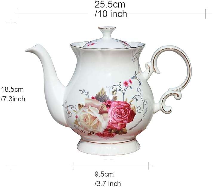 Jomop European Style Ceramic Flower Teapot Coffee Pot Water Pot Porcelain Gift Large 5.5 Cups (1, Rose) - Image 3