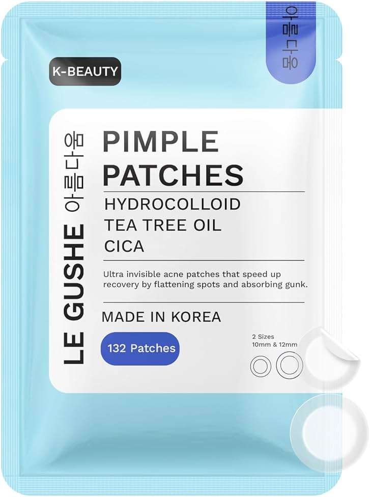 LE GUSHE Korean Pimple Patches for Face (132 Dots) - Hydrocolloid Acne Patches with Tea Tree Oil - Invisible Zit Stickers - Dermatologist Tested - Korean Skin Care - Image 1