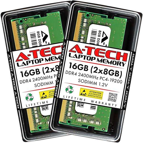 A-Tech 16GB (2x8GB) DDR4 2400 MHz SODIMM PC4-19200 (PC4-2400T) CL17 Non-ECC Laptop RAM Memory Modules - Image 1