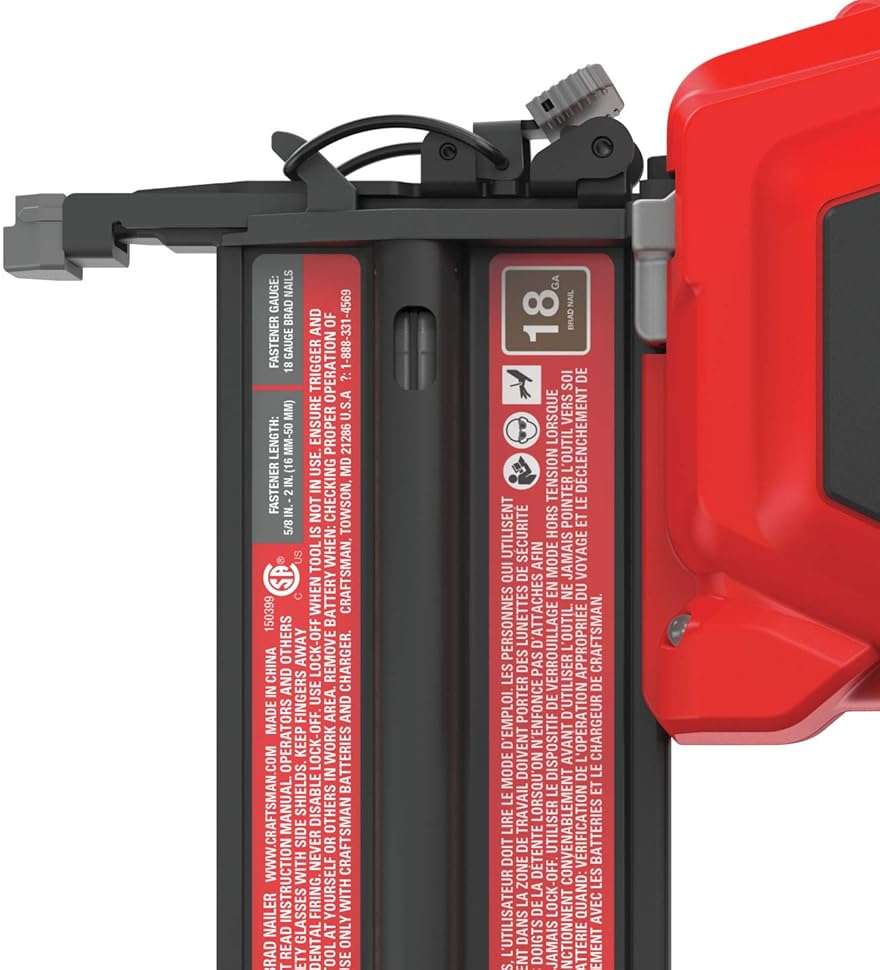 CRAFTSMAN V20 Cordless Brad Nailer, 18 Gauge Nail Gun, with Battery and Charger (CMCN618C1) - Image 17
