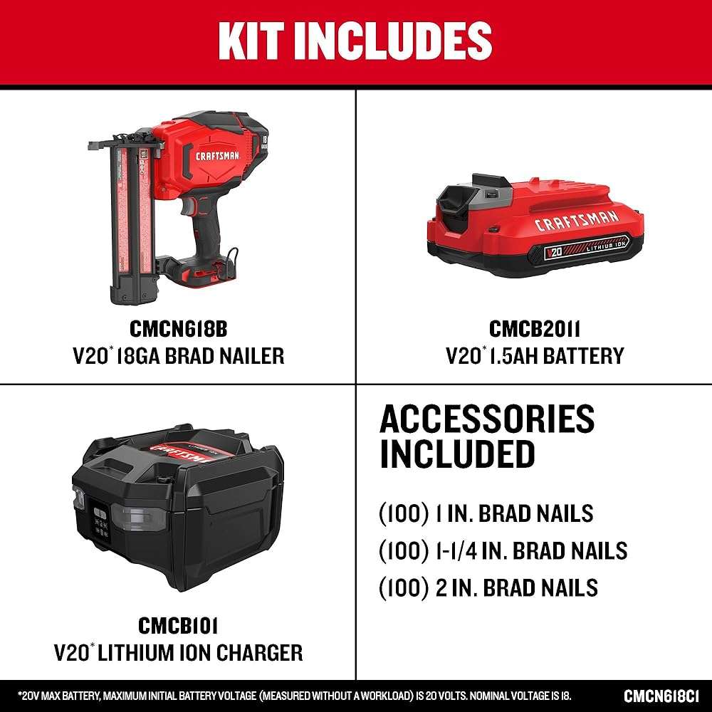 CRAFTSMAN V20 Cordless Brad Nailer, 18 Gauge Nail Gun, with Battery and Charger (CMCN618C1) - Image 7