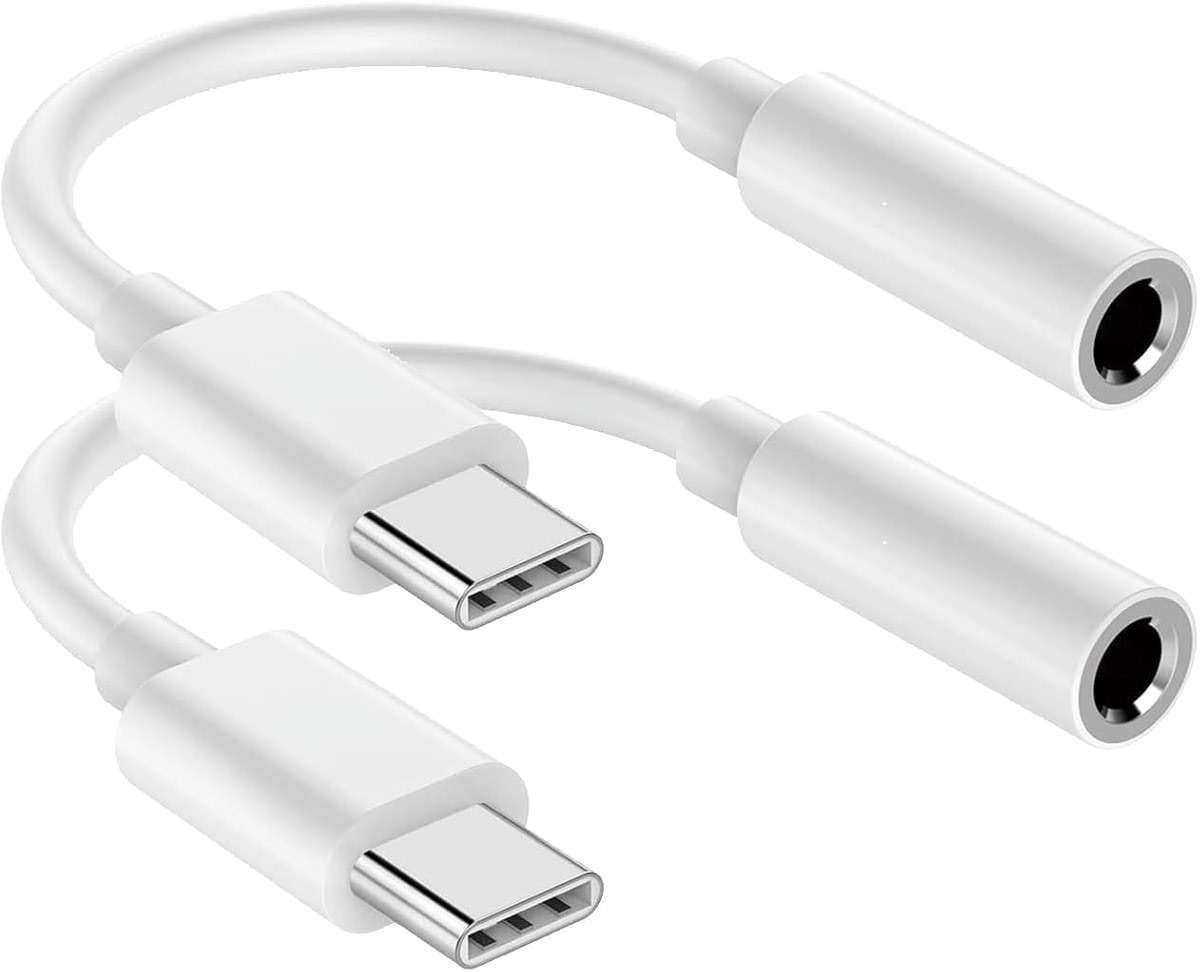 USB C to 3.5mm Audio Headphone Jack Adapter (2Pack), Aux to USB C Dongle Cord Cable Compatible with iPhone 17/16/15, iPad Pro, Samsung Galaxy S25 S24 S23 Ultra/Google Pixel - White - Image 1