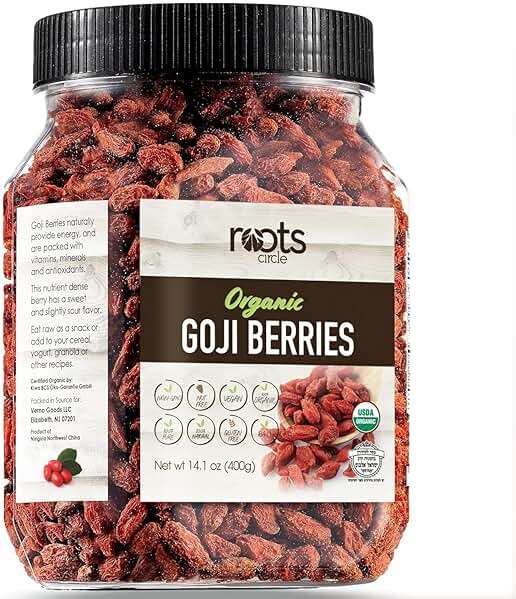 Roots Circle USDA Organic Dried Goji Berries 14.1oz Jar 1 Pack | Bulk Supply of Goji Berry Fruit Superfood | Naturally Rich in Antioxidants to Support Healthy Skin | Raw, Natural, Vegan, Non-GMO, Kosher - Image 1