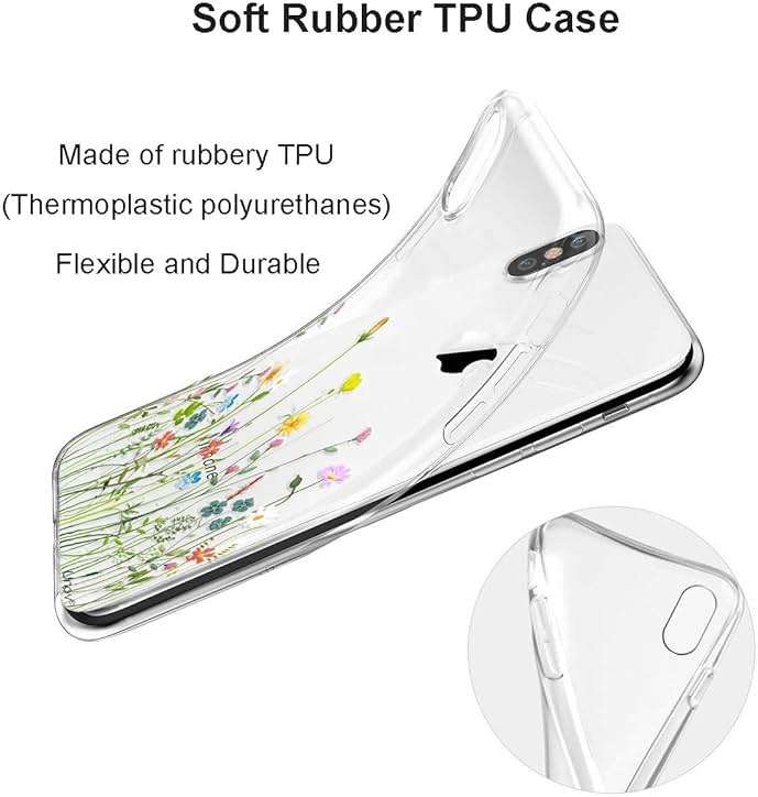 Unov Case Compatible with iPhone XR Case Clear with Design Slim Protective Soft TPU Bumper Embossed Pattern 6.1 Inch (Flower Bouquet) - Image 6