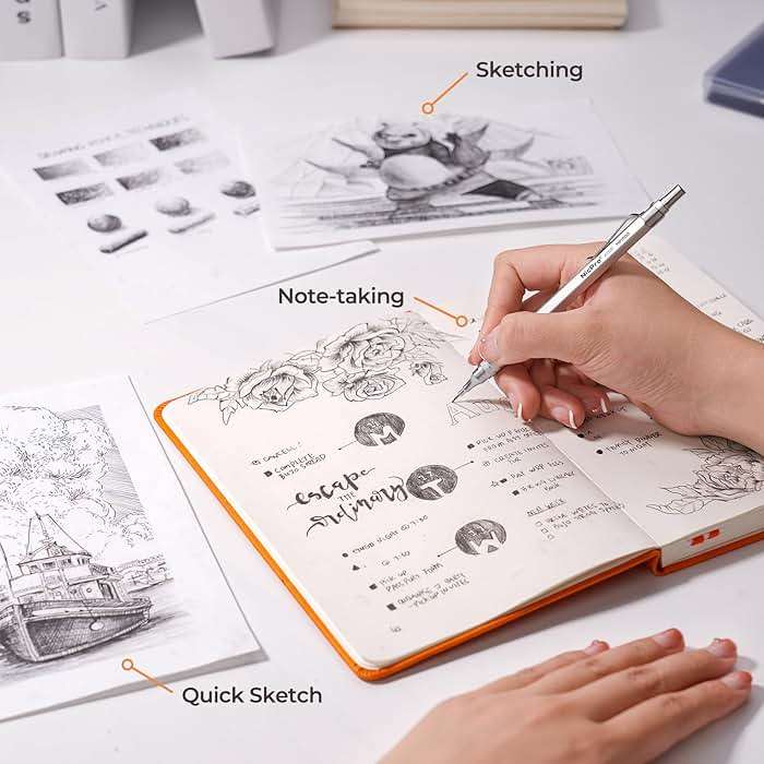 Nicpro 2 PCS Metal Mechanical Pencil 0.5mm & 0.7 mm with Case, MP1000 Pencil Set with 4 Tubes HB Lead Refills, 2 Erasers, 9 Eraser Refills For Art Writing Drafting, Drawing, Sketch, College - Silver - Image 6