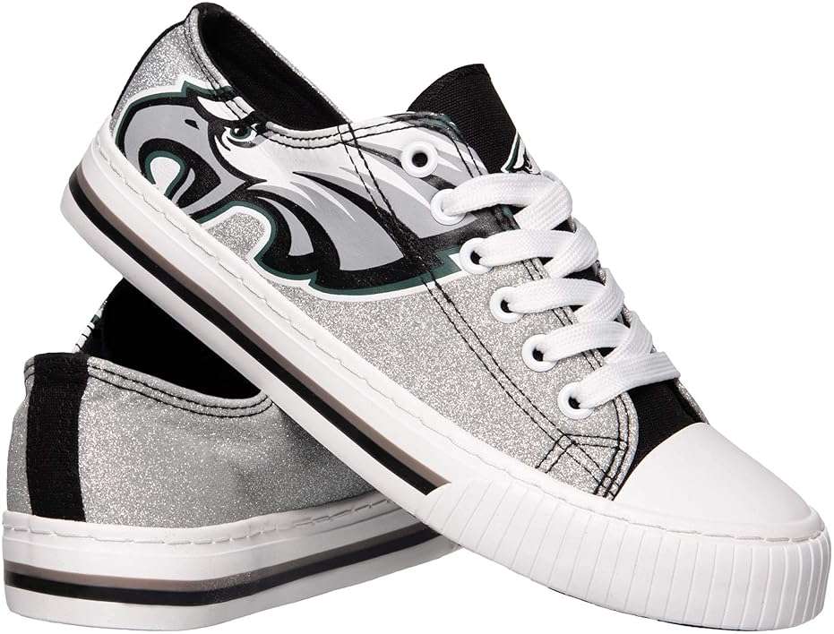 FOCO Womens NFL Team Logo Ladies Fashion Glitter Low Top Canvas Sneakers Shoes - Image 1
