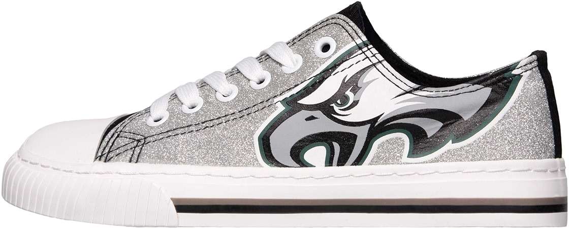 FOCO Womens NFL Team Logo Ladies Fashion Glitter Low Top Canvas Sneakers Shoes - Image 4