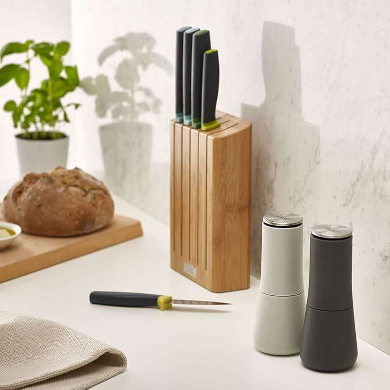 Joseph Joseph Milltop Non-Spill Salt and Pepper Mill 2-piece Set, Refillable with Ceramic Grinder, Adjustable Grinding Size, White/Dark Grey - Image 6