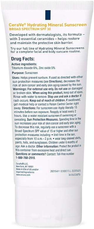 CeraVe 100% Mineral Sunscreen SPF 30, Face sunscreen With Zinc Oxide & Titanium Dioxide, Hyaluronic Acid + Niacinamide + Ceramides, Oil Free, Travel Size 2.5 oz - Image 12