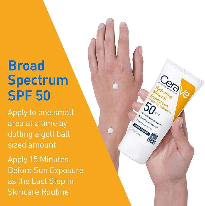 CeraVe 100% Mineral Sunscreen SPF 50 with Zinc Oxide & Titanium Dioxide, Hyaluronic Acid & Ceramides, Oil Free & Non-Greasy, Hydrating Mineral Sunscreen For Body, 5 oz - Image 5