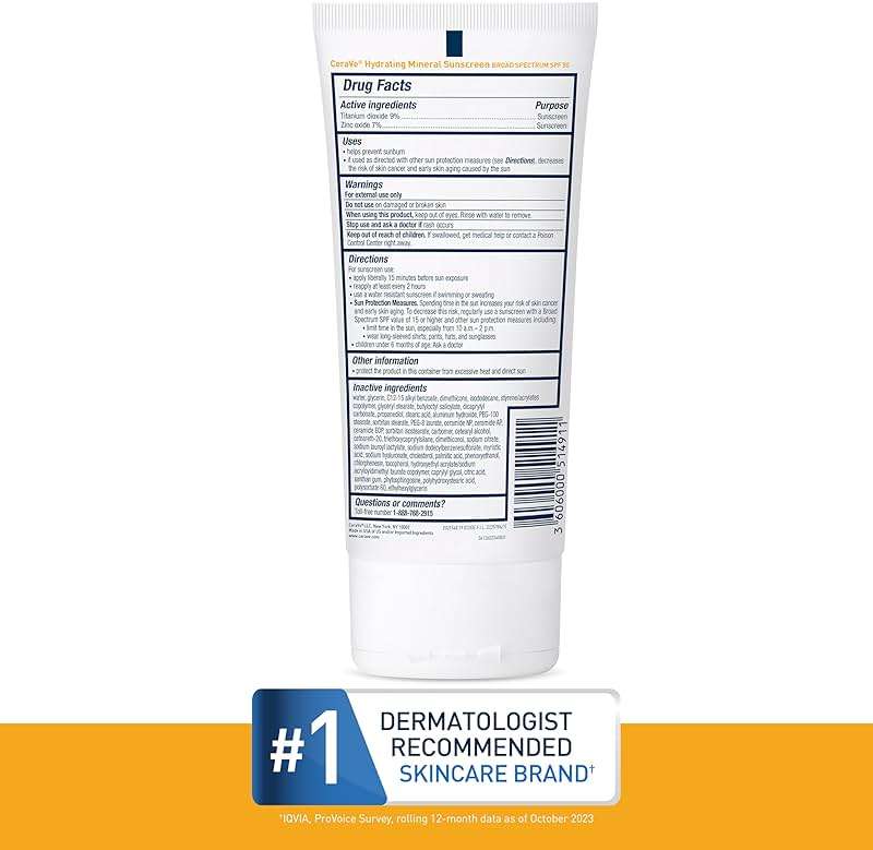 CeraVe 100% Mineral Sunscreen SPF 50 with Zinc Oxide & Titanium Dioxide, Hyaluronic Acid & Ceramides, Oil Free & Non-Greasy, Hydrating Mineral Sunscreen For Body, 5 oz - Image 6
