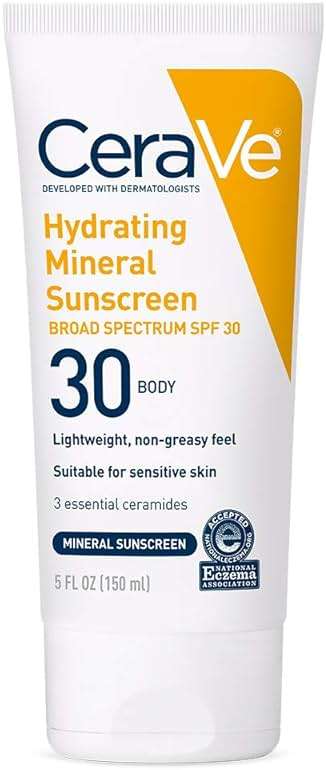 CeraVe 100% Mineral Sunscreen SPF 30 with Zinc Oxide & Titanium Dioxide, Hyaluronic Acid & Ceramides, Oil Free, Non-Greasy, Hydrating Mineral Sunscreen For Body, 5 oz - Image 1