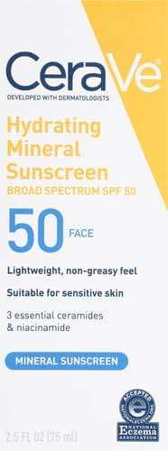 CeraVe 100% Mineral Sunscreen SPF 50, Face sunscreen With Zinc Oxide & Titanium Dioxide, Hyaluronic Acid + Niacinamide + Ceramides, Oil Free, Travel Size 2.5 oz - Image 2