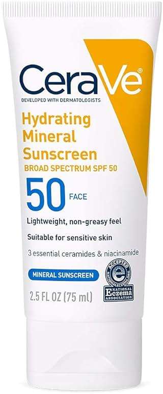 CeraVe 100% Mineral Sunscreen SPF 50, Face sunscreen With Zinc Oxide & Titanium Dioxide, Hyaluronic Acid + Niacinamide + Ceramides, Oil Free, Travel Size 2.5 oz - Image 12