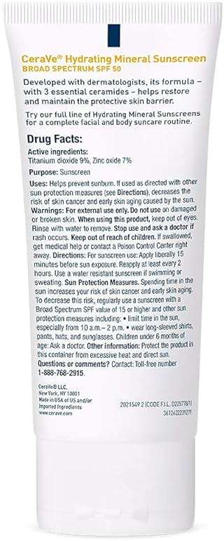 CeraVe 100% Mineral Sunscreen SPF 50, Face sunscreen With Zinc Oxide & Titanium Dioxide, Hyaluronic Acid + Niacinamide + Ceramides, Oil Free, Travel Size 2.5 oz - Image 13