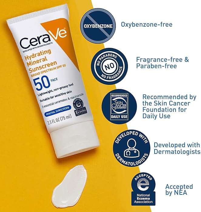 CeraVe 100% Mineral Sunscreen SPF 50, Face sunscreen With Zinc Oxide & Titanium Dioxide, Hyaluronic Acid + Niacinamide + Ceramides, Oil Free, Travel Size 2.5 oz - Image 5