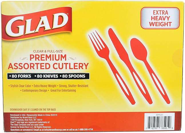 Glad Clear Disposable Cutlery Set with Heavy Duty Plastic Forks, Knives, and Spoons, Reusable Dishwasher Safe Plastic Utensils for Parties and Everyday Use, 240 Count - Image 2