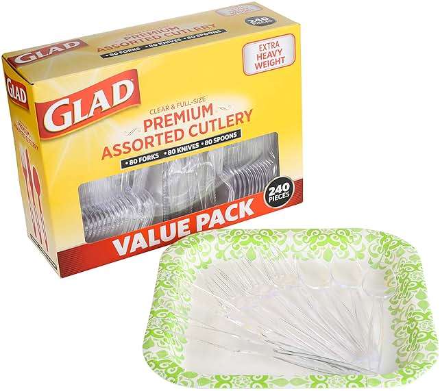 Glad Clear Disposable Cutlery Set with Heavy Duty Plastic Forks, Knives, and Spoons, Reusable Dishwasher Safe Plastic Utensils for Parties and Everyday Use, 240 Count - Image 3