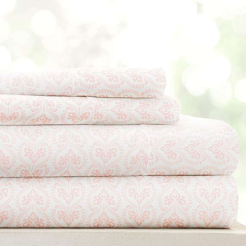 Linen Market Patterned Microfiber Queen Sheet Set 4 Piece – Oeko-TEX Certified Ultra Soft & Wrinkle-Free - 16" Deep Pocket Sheets - Easy Care Queen Size - Classic in Pink - Image 1