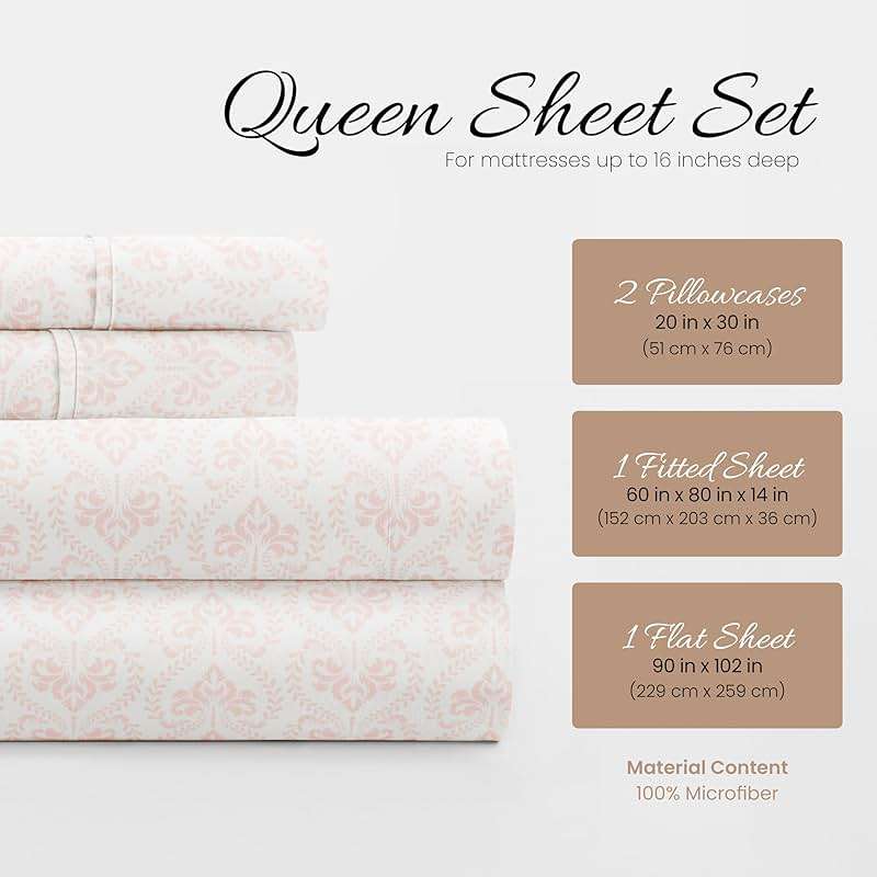 Linen Market Patterned Microfiber Queen Sheet Set 4 Piece – Oeko-TEX Certified Ultra Soft & Wrinkle-Free - 16" Deep Pocket Sheets - Easy Care Queen Size - Classic in Pink - Image 2