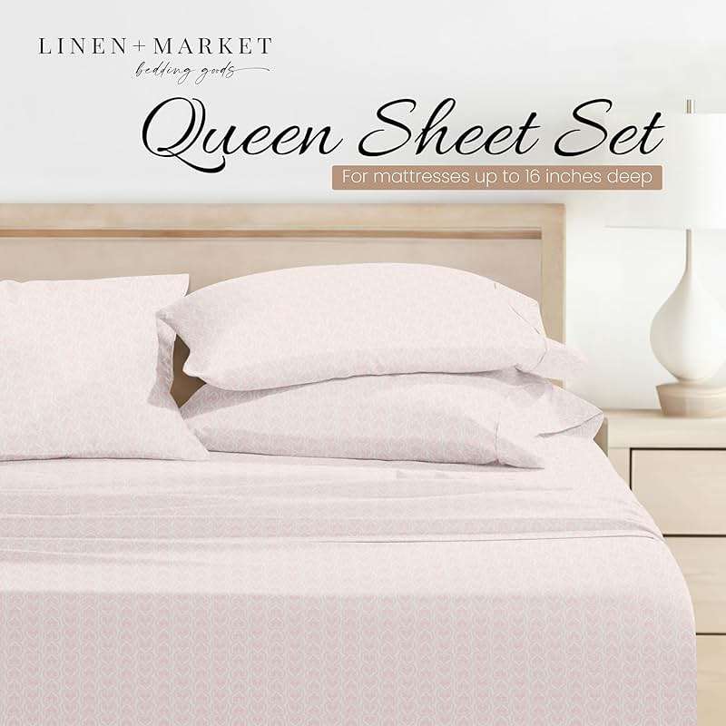 Linen Market Patterned Microfiber Queen Sheet Set 4 Piece – Oeko-TEX Certified Ultra Soft & Wrinkle-Free - 16" Deep Pocket Sheets - Easy Care Queen Size - Classic in Pink - Image 3