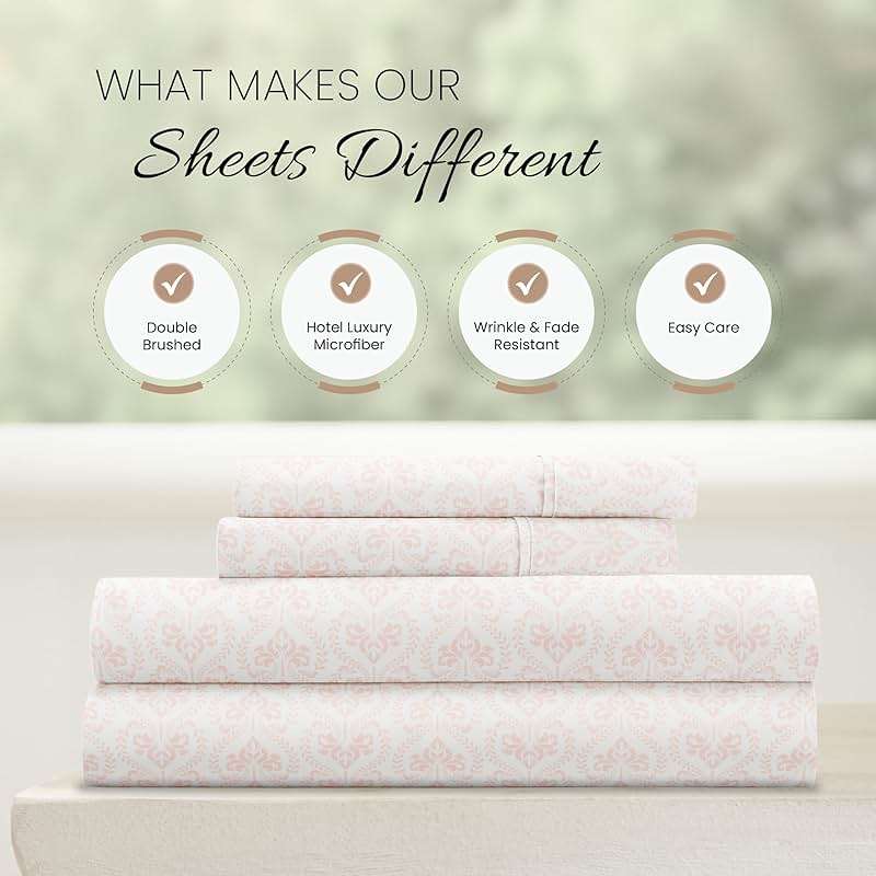 Linen Market Patterned Microfiber Queen Sheet Set 4 Piece – Oeko-TEX Certified Ultra Soft & Wrinkle-Free - 16" Deep Pocket Sheets - Easy Care Queen Size - Classic in Pink - Image 4
