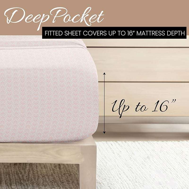 Linen Market Patterned Microfiber Queen Sheet Set 4 Piece – Oeko-TEX Certified Ultra Soft & Wrinkle-Free - 16" Deep Pocket Sheets - Easy Care Queen Size - Classic in Pink - Image 5