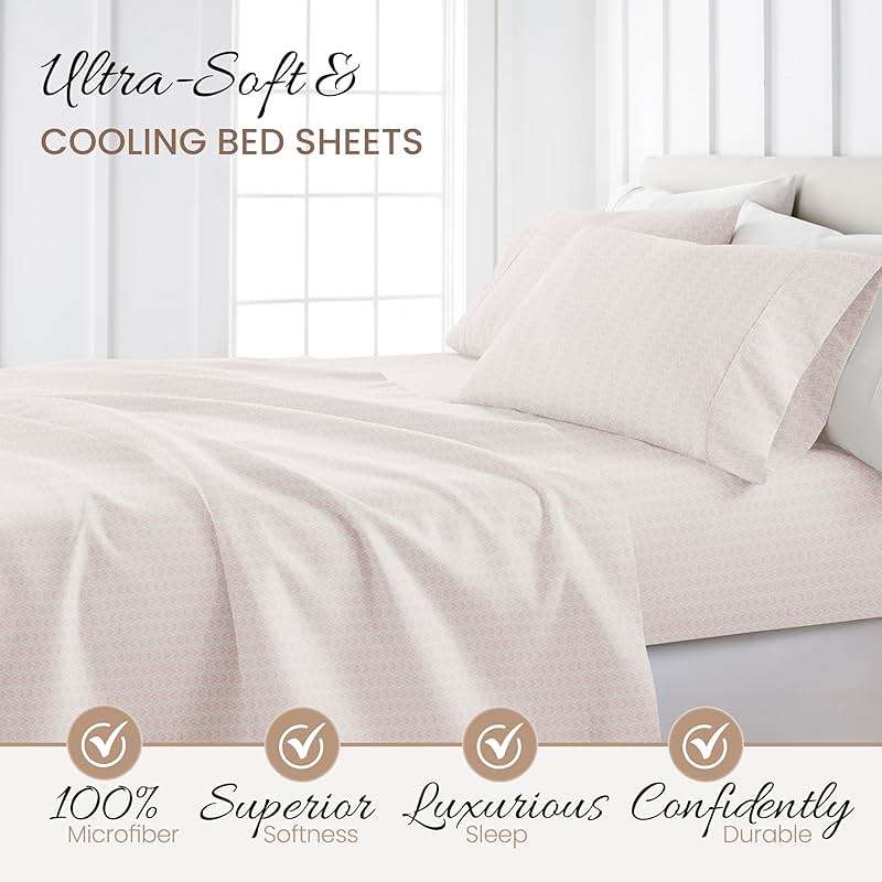 Linen Market Patterned Microfiber Queen Sheet Set 4 Piece – Oeko-TEX Certified Ultra Soft & Wrinkle-Free - 16" Deep Pocket Sheets - Easy Care Queen Size - Classic in Pink - Image 7