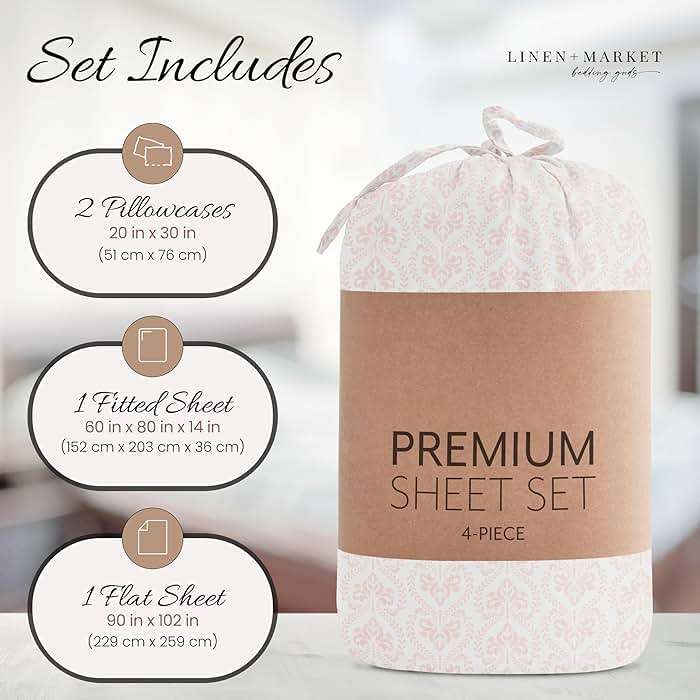Linen Market Patterned Microfiber Queen Sheet Set 4 Piece – Oeko-TEX Certified Ultra Soft & Wrinkle-Free - 16" Deep Pocket Sheets - Easy Care Queen Size - Classic in Pink - Image 9