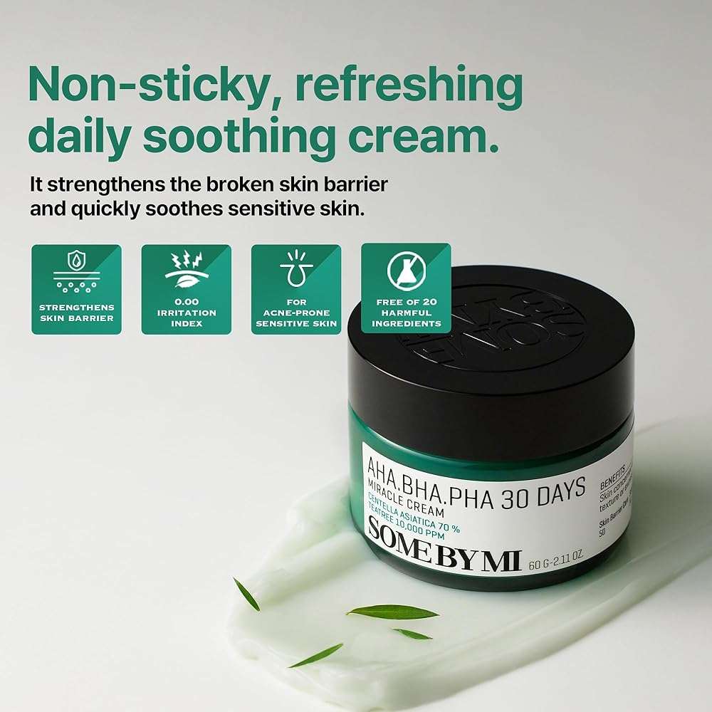 SOME BY MI AHA BHA PHA 30 Days Miracle Cream - 2.02oz, 60ml - Mild Exfoliating Salicylic Acid & Centella Face Moisturizer for All Skin Types - Daily Soothing & Clarifying Face Cream - Korean Skin Care - Image 2