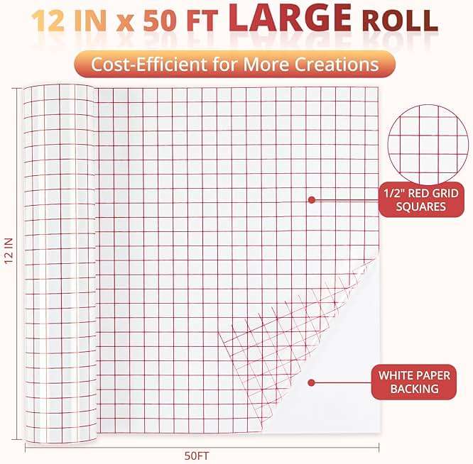 YRYM HT Clear Vinyl Transfer Paper Tape Roll-12 x 50 FT w/Alignment Grid Application Tape for Silhouette Cameo, Adhesive Vinyl for Decals, Signs, Windows, Stickers - Image 3